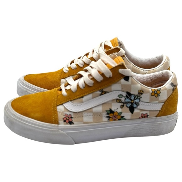 VANS Old School Cottage Yellow Suede Checkerboard Floral Sneakers Size 6.5 - Picture 5 of 9